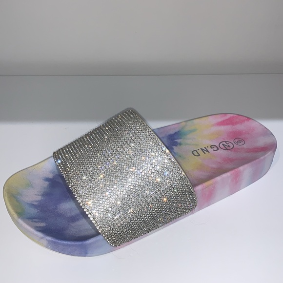 SPARKLY RHINESTONE TIE DYE SLIDES - Picture 8 of 8